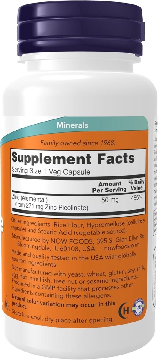 NOW Foods Zinc Picolinate 50mg - Immune Support - 120 Veg Capsules - Egypt