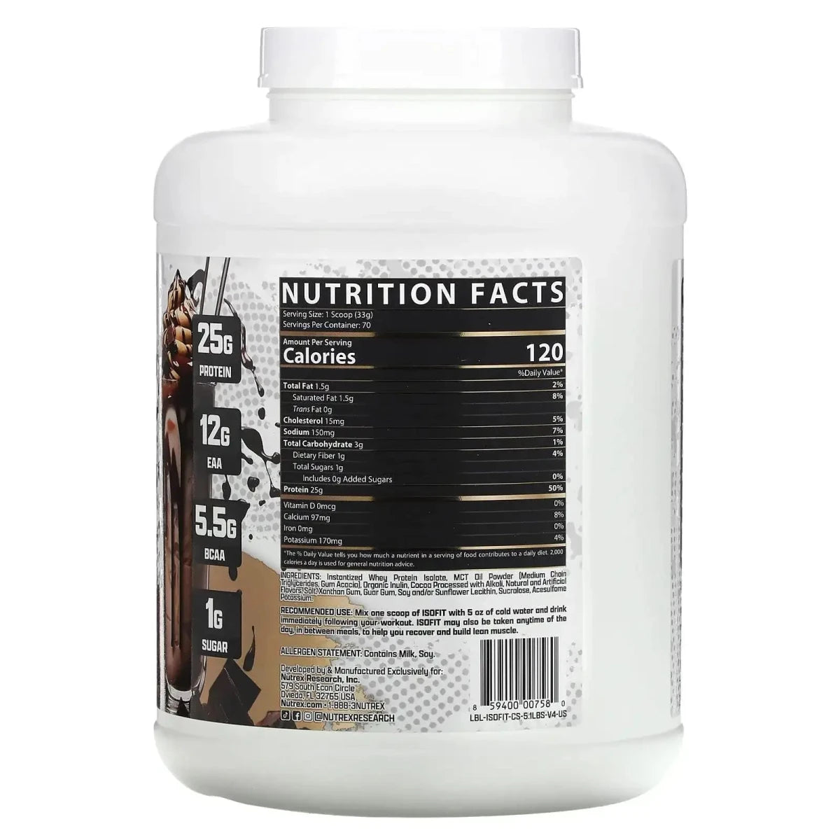 Nutrex Research IsoFit 100% Whey Isolate - 5 lbs | 70 Servings - Egypt