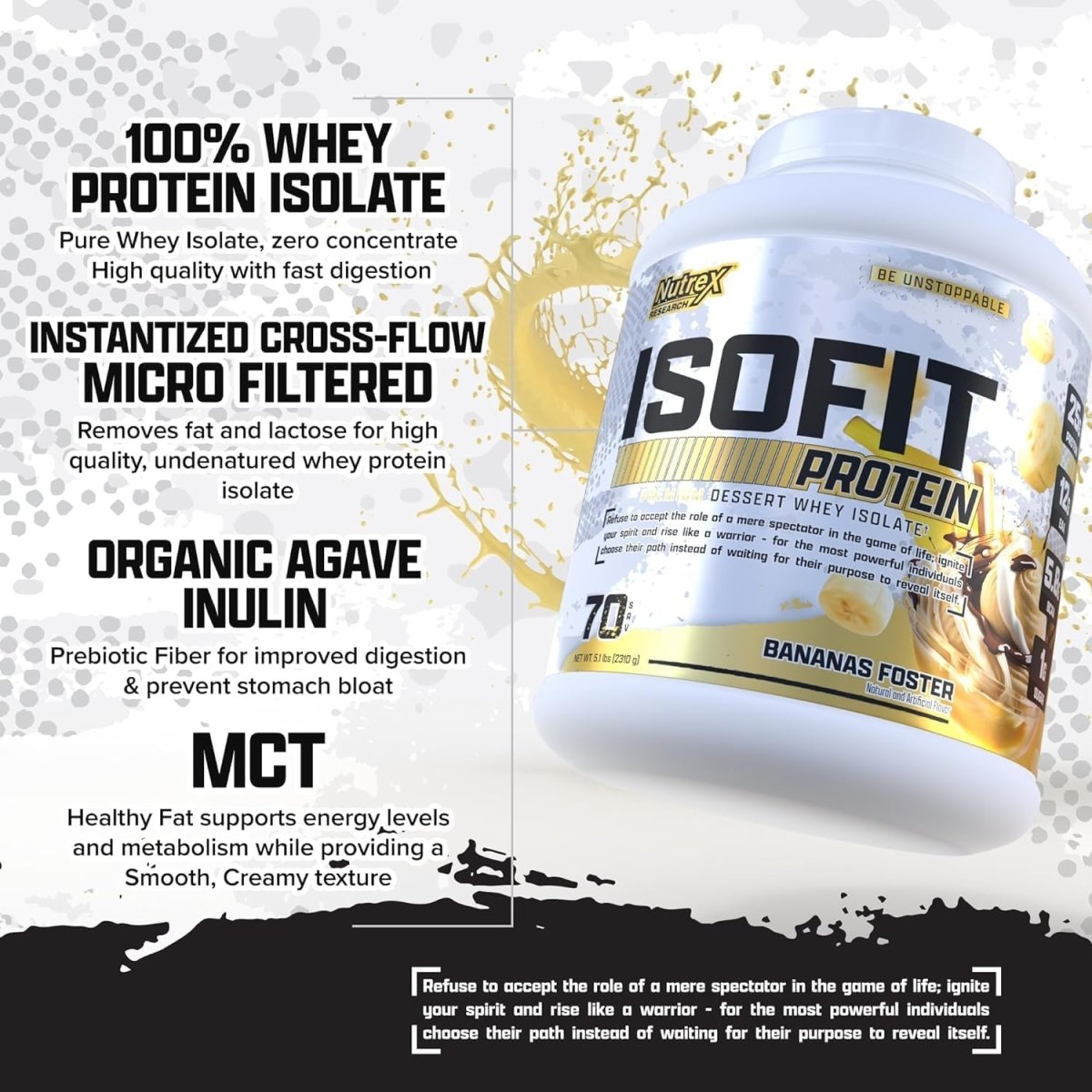 NUTREX Research - ISOFIT Whey Isolate Protein - 100% Whey Protein Isolate - Low Carbs - 5 lb - 70 Ser - Fast Absorption and Digestion (Bananas Foster) - Egypt