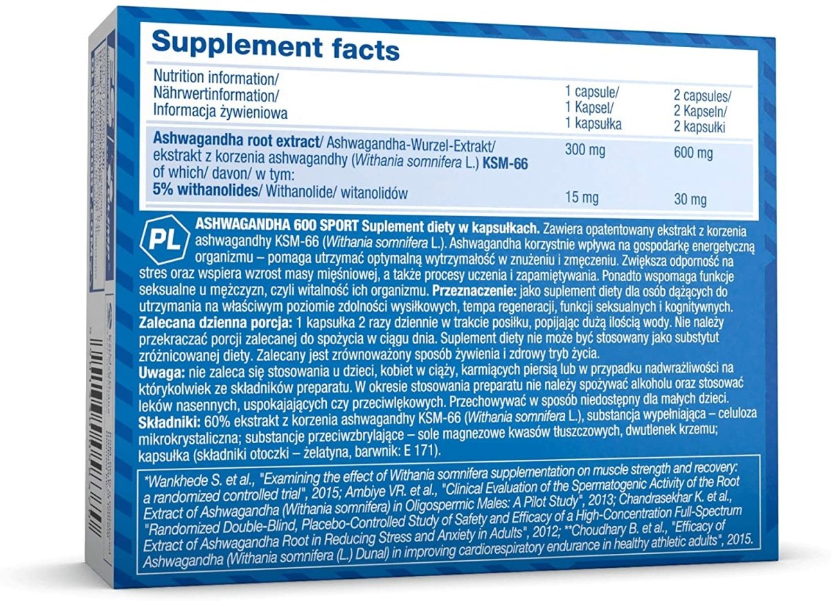Olimp Ashwagandha 600 Sport - KSM - 66 Extract - 60 Capsules - Egypt