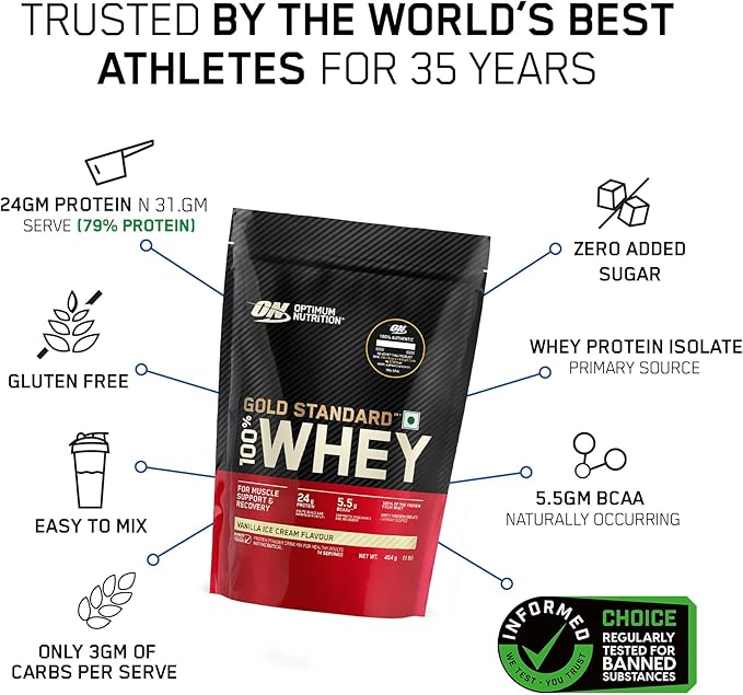 ON Gold Standard 100% Whey - Vanilla Ice Cream, 454g (14 Servings) - Egypt