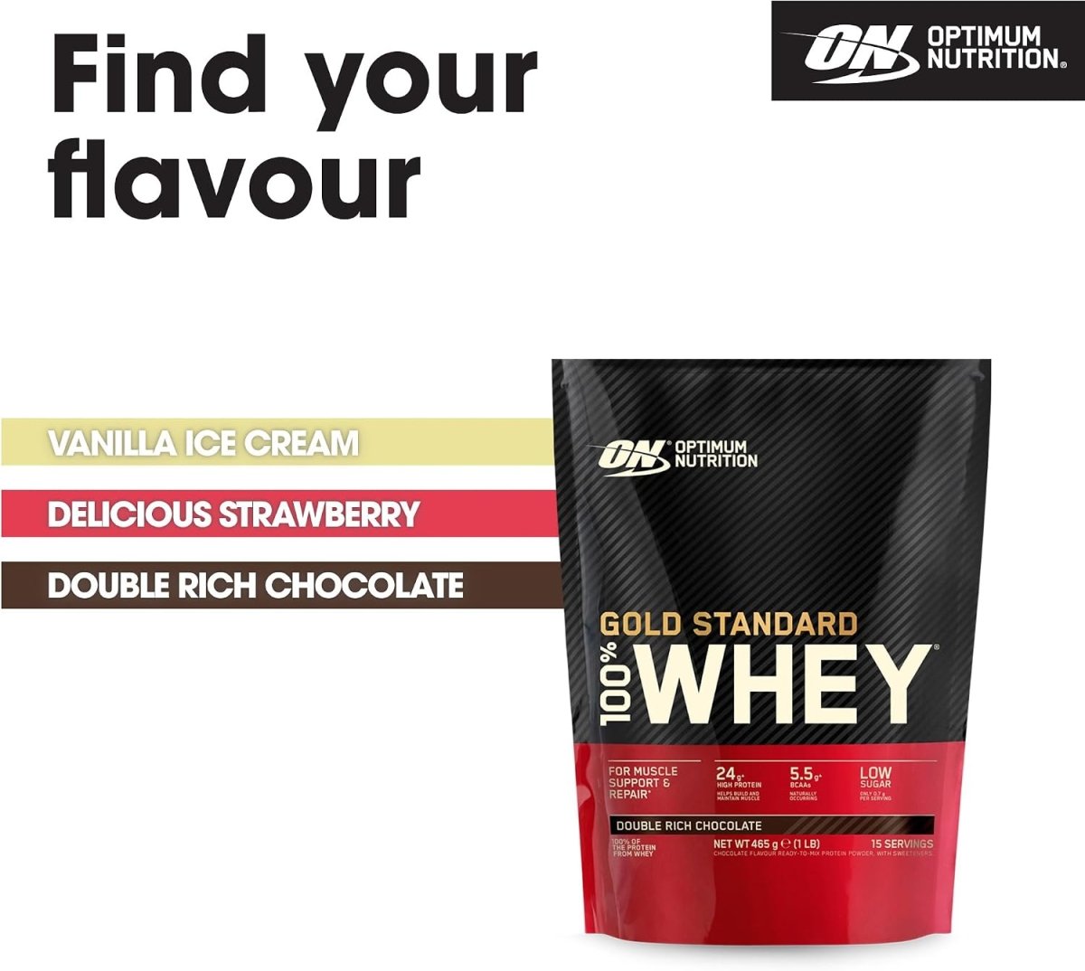 Optimum Nutrition 100% Whey Gs Chocolate Bag, 465 Gr - Egypt