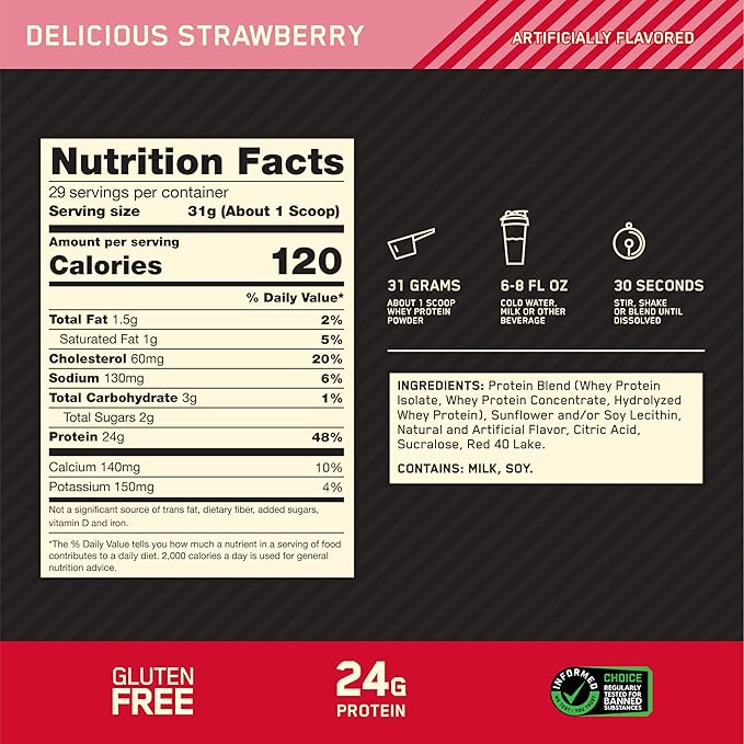 Optimum Nutrition Gold Standard 100% Whey – Delicious Strawberry, 2 lbs - Egypt
