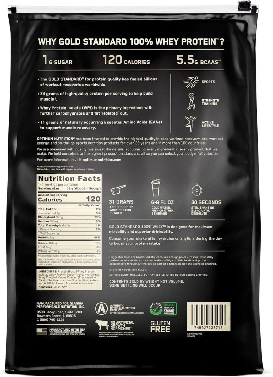 Optimum Nutrition Gold Standard 100% Whey Protein - Double Rich Chocolate , 10 lbs - Egypt