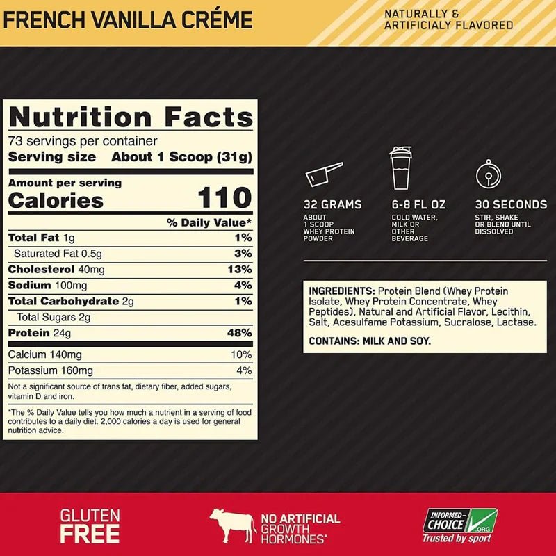 Optimum Nutrition Gold Standard 100% Whey Protein Powder - Vanilla, 10 lbs - Egypt