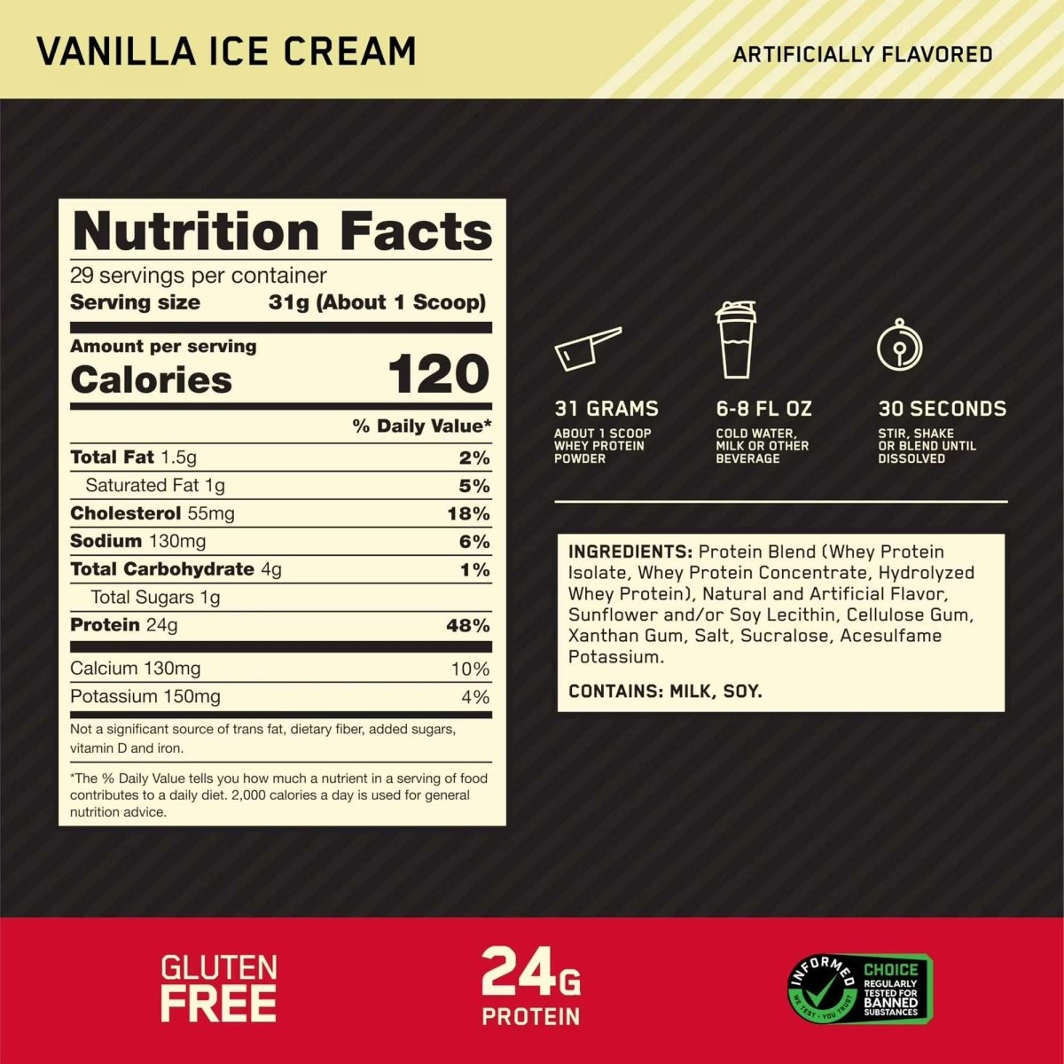 Optimum Nutrition Gold Standard 100% Whey Protein Powder, Vanilla Ice Cream, 2 Pound - Egypt