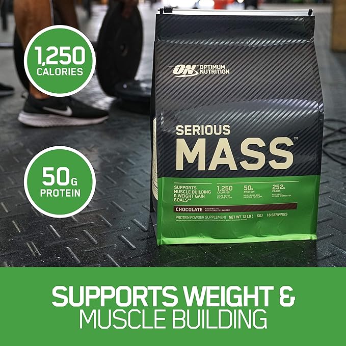 Optimum Nutrition Serious Mass Weight Gainer - Chocolate, 12 lbs - Egypt