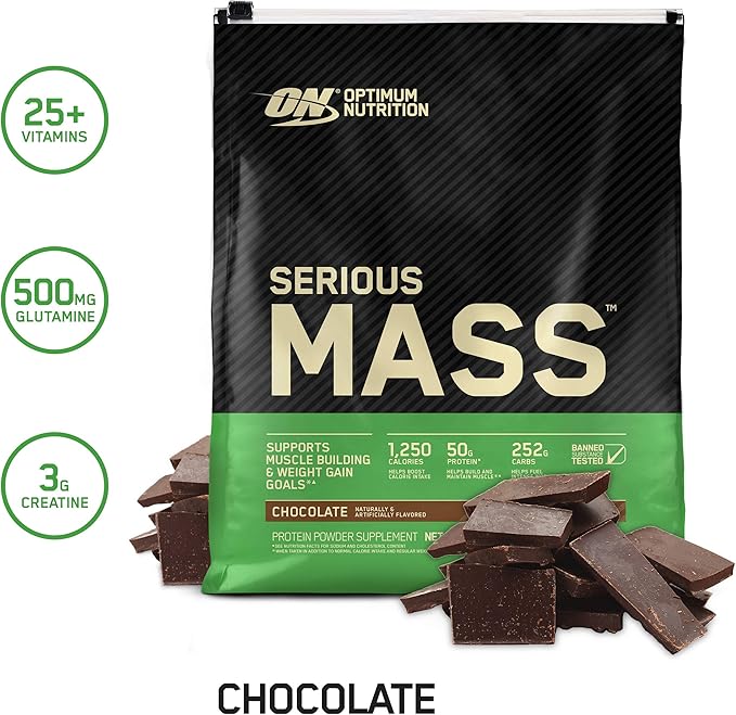Optimum Nutrition Serious Mass Weight Gainer - Chocolate, 12 lbs - Egypt
