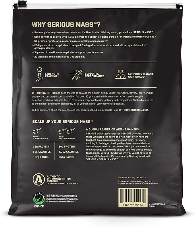 Optimum Nutrition Serious Mass Weight Gainer - Strawberry, 12 lbs - Egypt