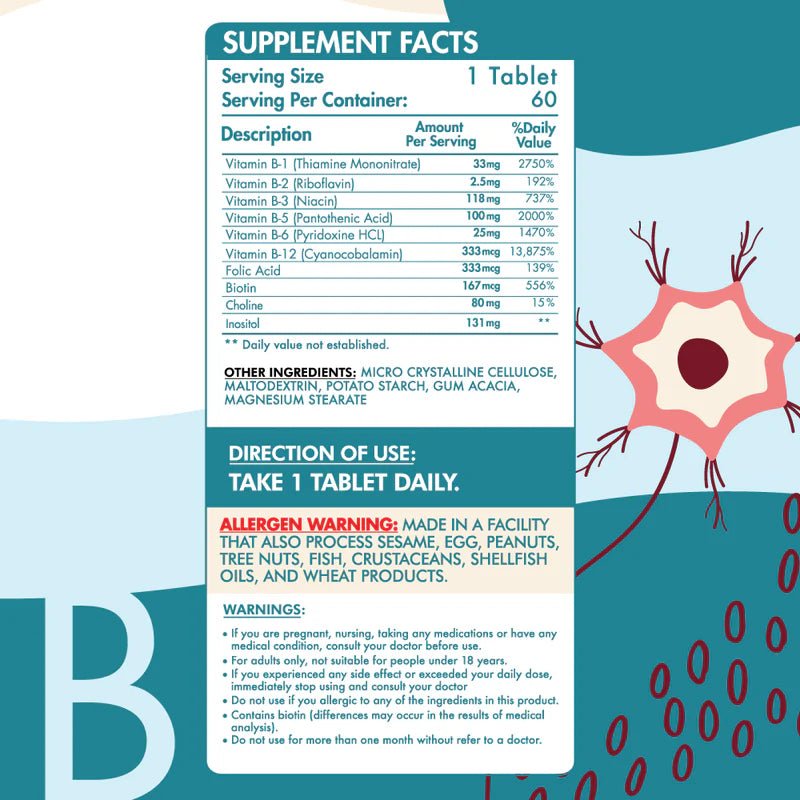 Organic Nation B - Complex Advanced Formula - Energy & Stress Support - 60 Tablets - Egypt