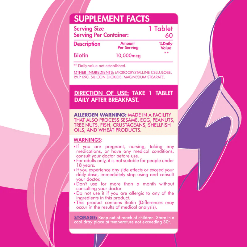 Organic Nation Biotin 10,000mcg - Ultimate Hair & Nail Support - 60 Tablets - Egypt