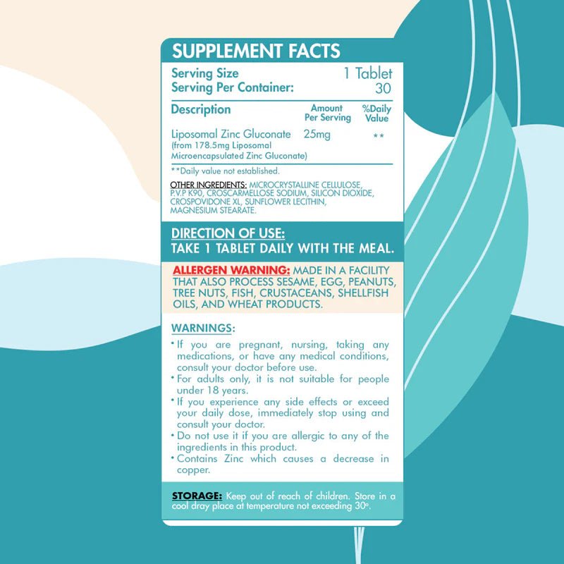 Organic Nation Liposomal Zinc Gluconate - 30 Tablets - Egypt