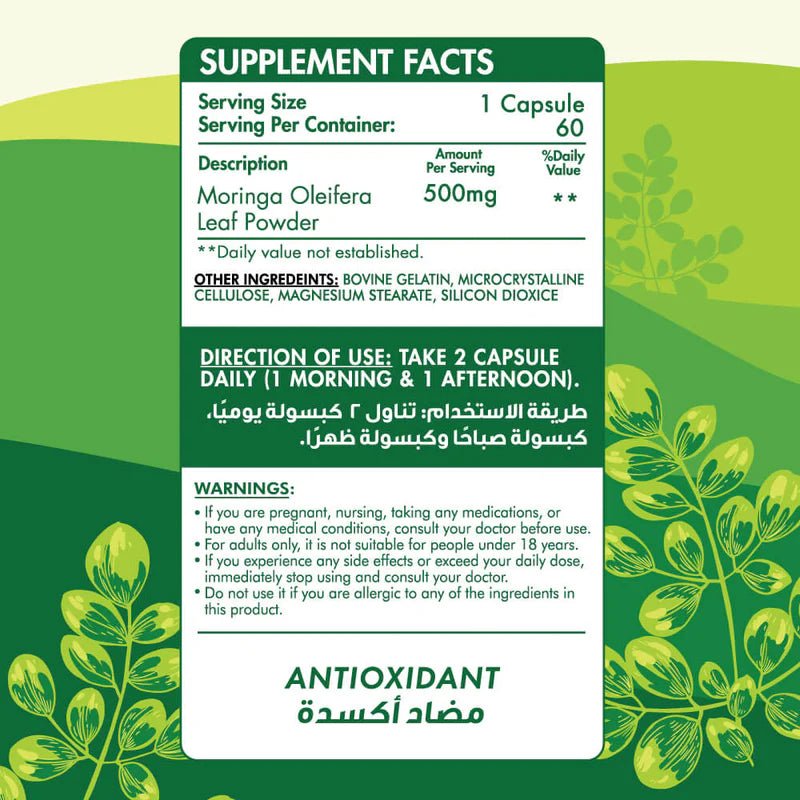 Organic Nation Moringa Oleifera - Superfood Support - 60 Capsules - Egypt