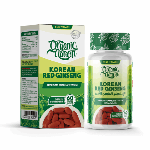 Organic Nation Red Korean Ginseng - 60Serv. - 60Tablets - Egypt