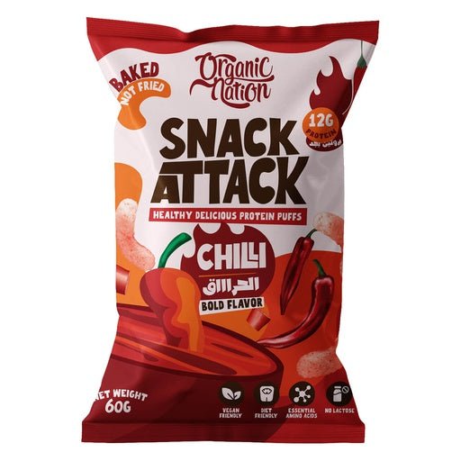 Organic Nation Snack Attack Protein Puffs - 1Serv. - 60G. - Chilli - Egypt