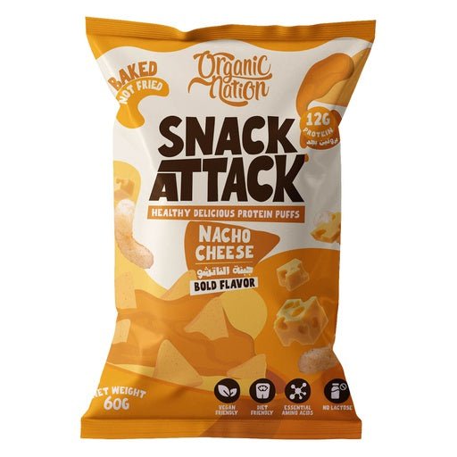 Organic Nation Snack Attack Protein Puffs - 1Serv. - 60G. - Nacho Cheese - Egypt