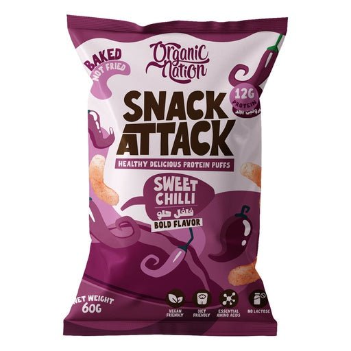 Organic Nation Snack Attack Protein Puffs - 1Serv. - 60G. - Sweet Chilli - Egypt