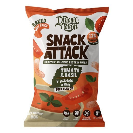 Organic Nation Snack Attack Protein Puffs - 1Serv. - 60G. - Tomato & Basil - Egypt