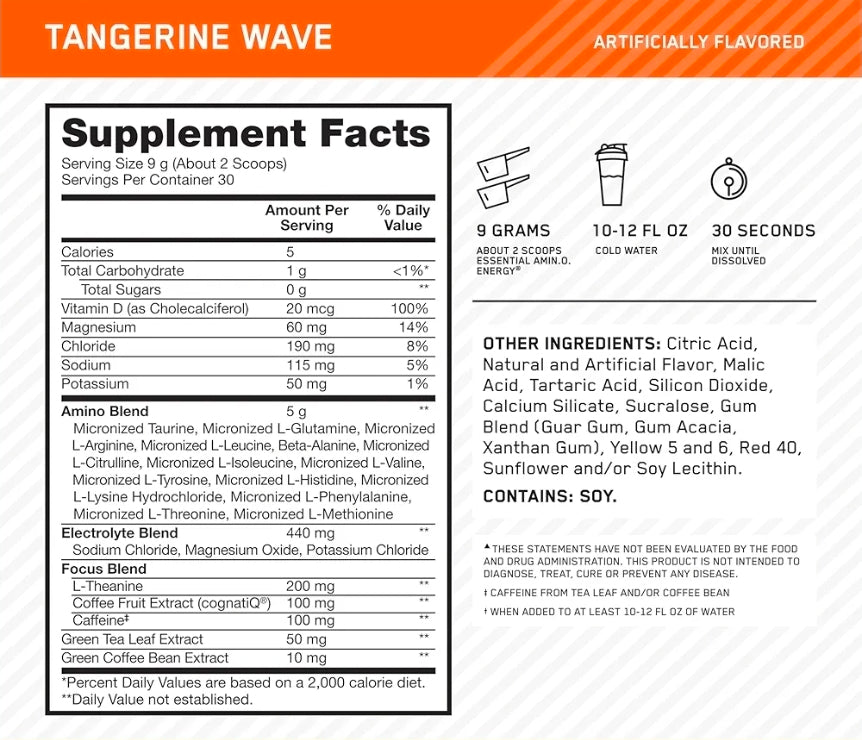 Optimum Nutrition Essential Amino Energy + Hydration - Tangerine Wave - 30 Servings