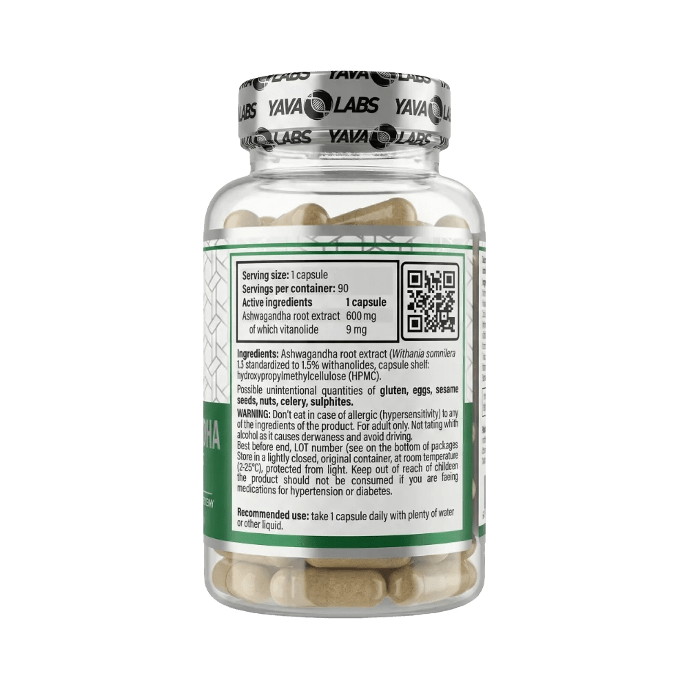 Yava Labs Ashwagandha 600mg - Natural Stress Support - 90 Caps - Egypt