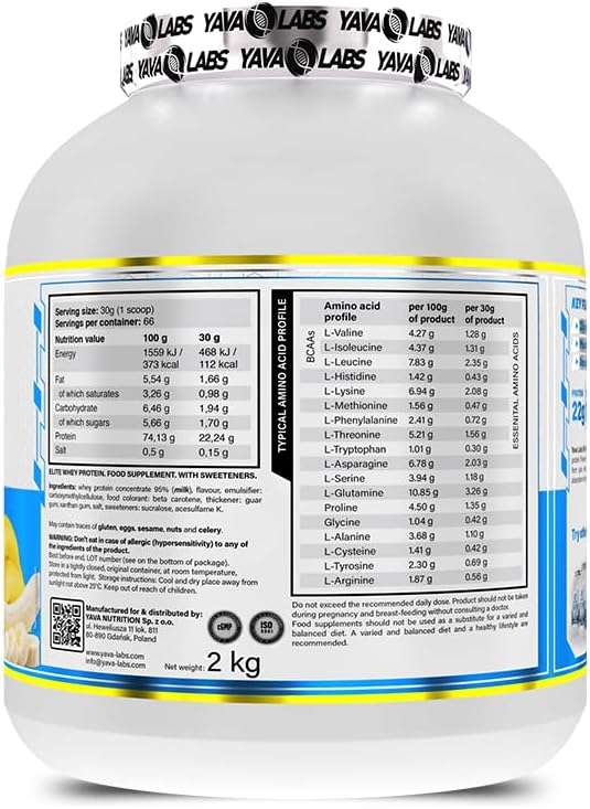 Yava Labs Elite Whey Protein Concentrate - Vanilla Ice Cream, 2kg - Egypt